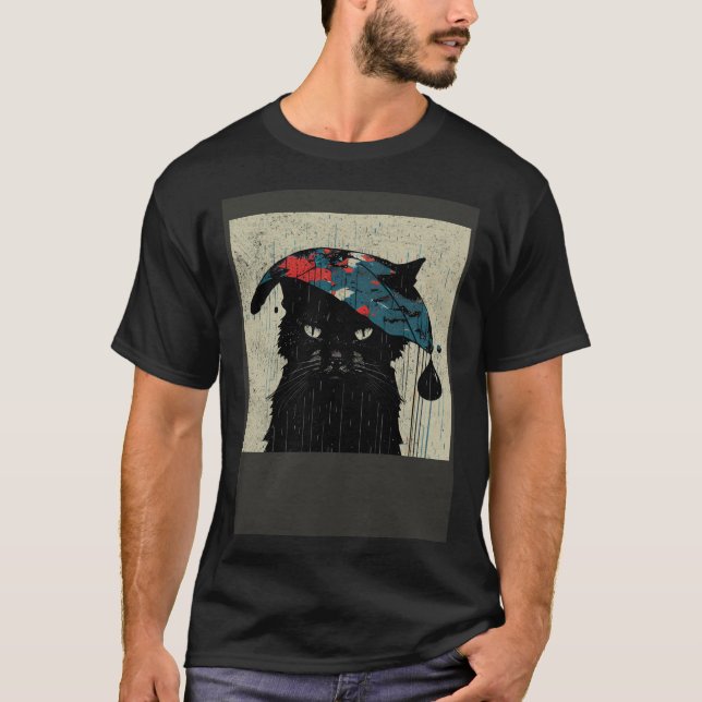 Black Cat Baseball Raining T-Shirt (Vorderseite)