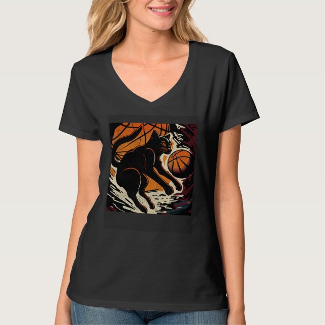 Black Cat Basketball Christian T-Shirt (Vorderseite)