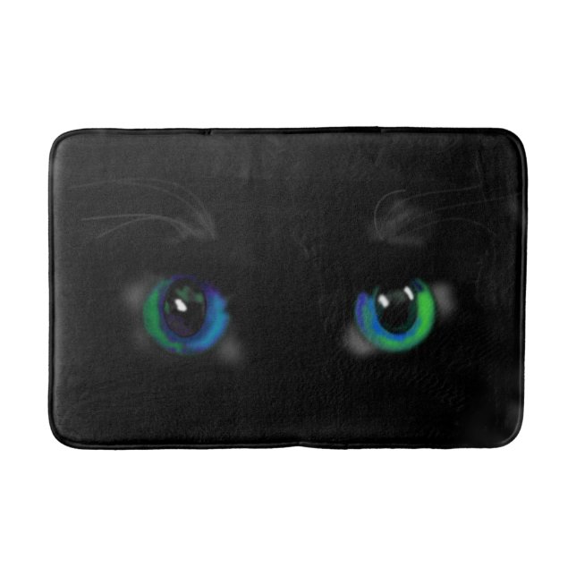 Black Cat Bath Mat Blue Green Eyes Badematte (Vorderseite)