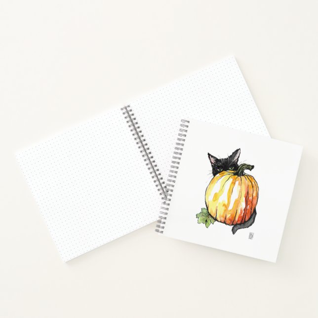 Black Cat Behind Pumpkin Spiral Notebook Notizbuch (Innenseite)
