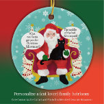 Black Cat besucht Santa Funny Custom Foto Keramik Ornament<br><div class="desc">Haustiere sind Familie. Was würde Ihre schwarze Katze als Weihnachtsgeschenk den Weihnachtsmann gefragt? Eine Leckerei? Das Ende des Staubsaugers? Nur Katze zu sein? Lass deiner Fantasie und Vertrautheit mit deiner Katze und personalisiere diesen lustigen Weihnachtsschmuck. Dieses niedliche Katzenschmuck ist mit verschiedenen Katzenarten im Schoß des Weihnachtsmannes erhältlich. Machen Sie es...</div>
