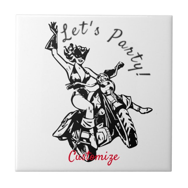 Black Cat Biker Babe Thunder_Cove Fliese (Vorderseite)