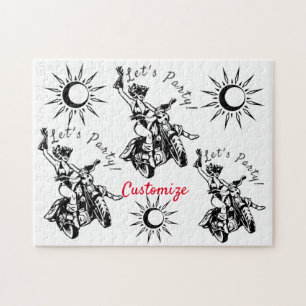 Black Cat Biker Babe Thunder_Cove  Puzzle