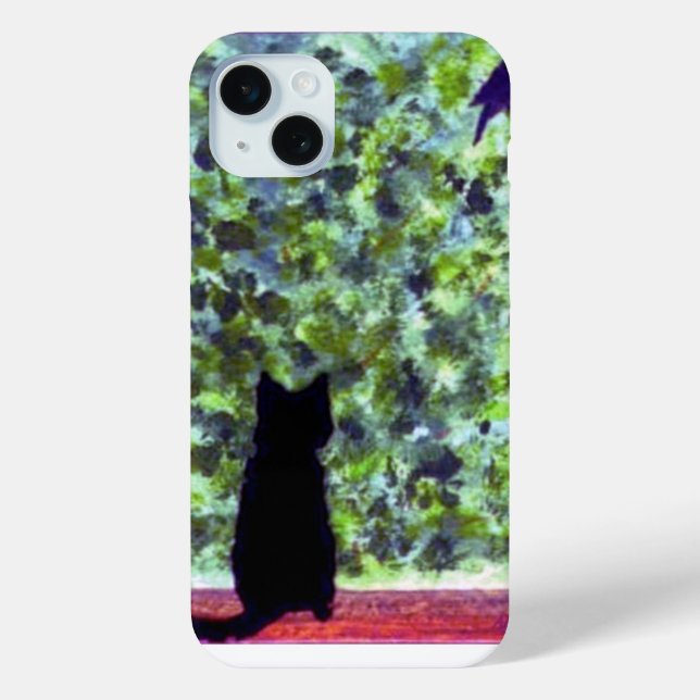 Black Cat Bird Painting Niedlich Kitty Case-Mate iPhone Hülle (Rückseite)