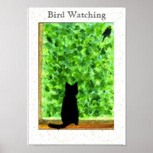 Black Cat Bird Spaß Tierart beobachten Poster