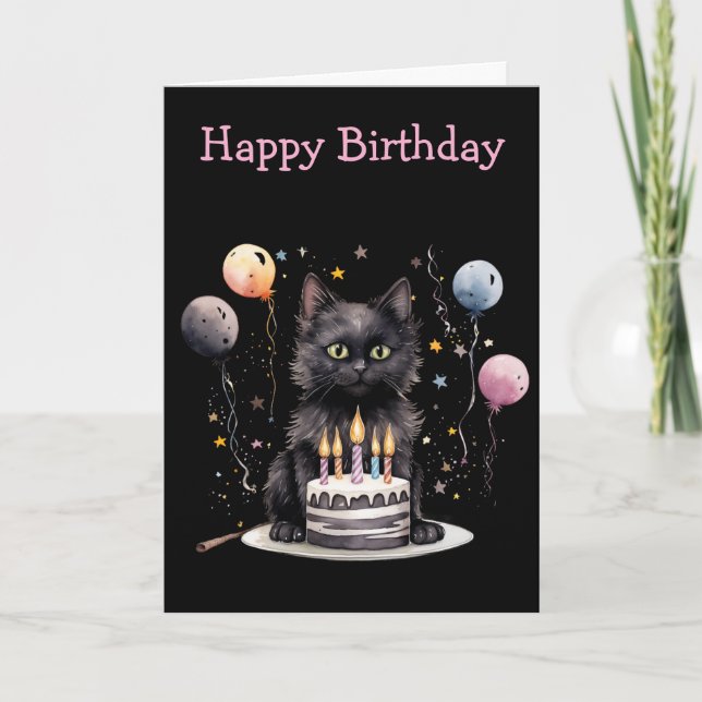Black Cat Birthday Karte (Vorderseite)