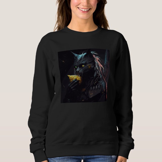 Black Cat Biting Corn On The Cob Sweatshirt (Vorderseite)