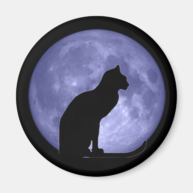 Black Cat Blue Moon Kühlschrankmagnet Magnet (Vorne)