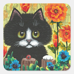 Black Cat Blume Creationarts Square Sticker