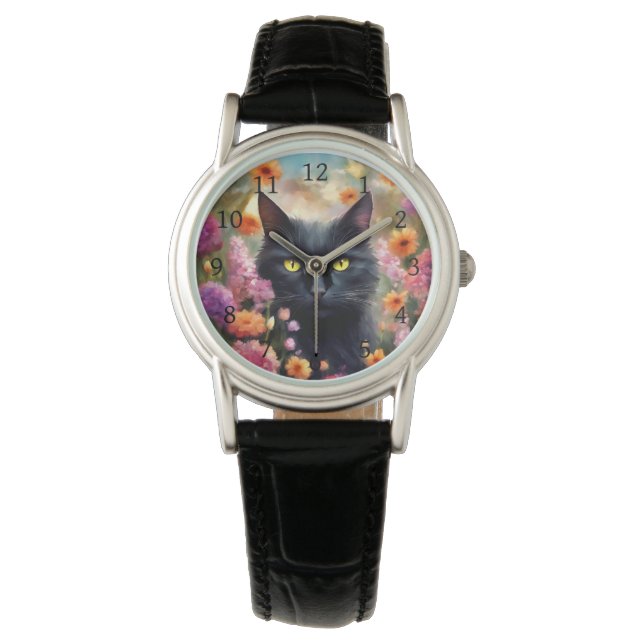 Black Cat Blume Garden Cat 736 Armbanduhr (Vorderseite)
