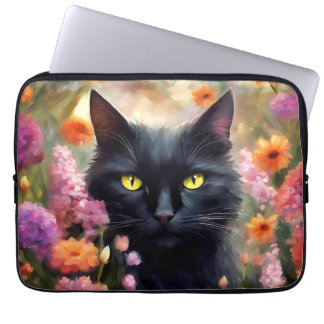 Black Cat Blume Garden Cat 736 Laptopschutzhülle