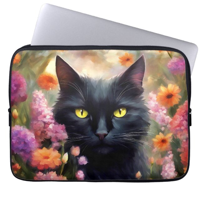 Black Cat Blume Garden Cat 736 Laptopschutzhülle (Vorderseite)
