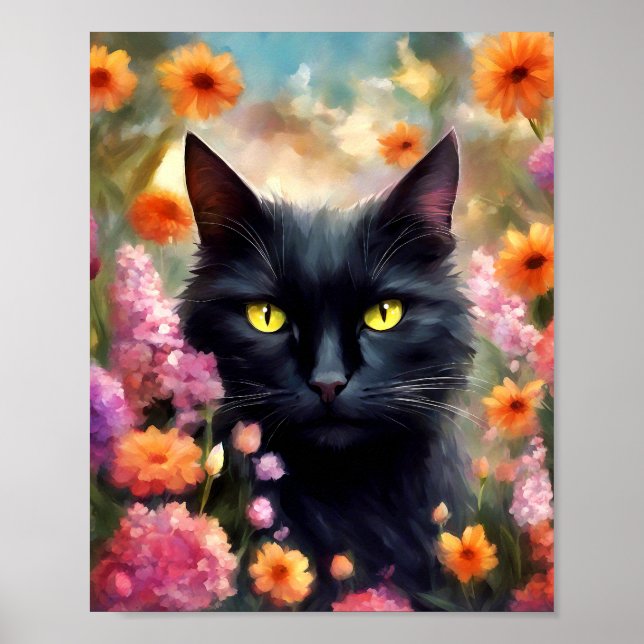 Black Cat Blume Garden Cat 736 Poster (Vorne)