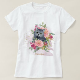 Black Cat & Blume Päpst Lover T-Shirt