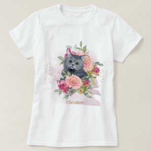 Black Cat & Blume Päpst Lover T-Shirt