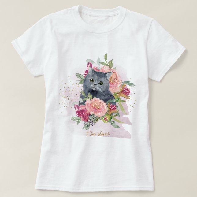 Black Cat & Blume Päpst Lover T-Shirt (Design vorne)