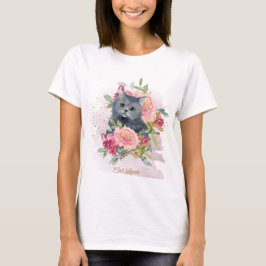 Black Cat & Blume Päpst Lover T-Shirt