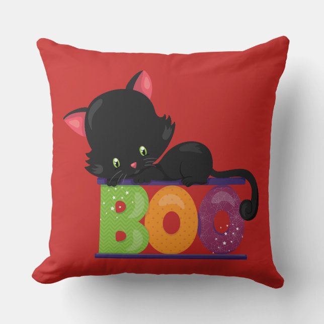 Black Cat Boo Throw Kissen (Vorderseite)