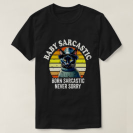 Black Cat Born Sarcastic Never Sorry Retro Sunset T-Shirt