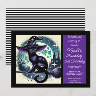 Black Cat Broom Hexenmagie Halloween Geburtstag Einladung