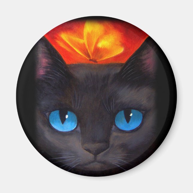 Black Cat Butterfly Malerei Art - Multi Magnet (Vorne)