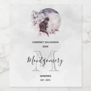 Black Cat by a Magical Full Moon Weinkultur und Er Weinetikett