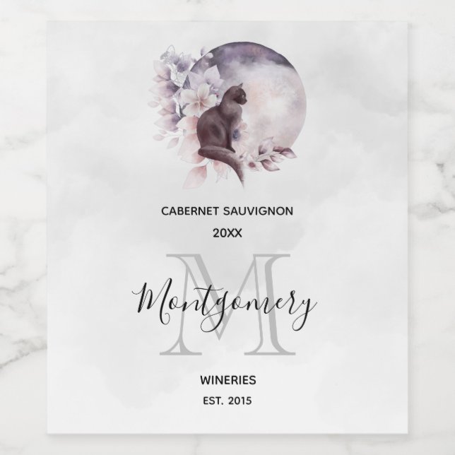 Black Cat by a Magical Full Moon Weinkultur und Er Weinetikett (Einzelnes Label)