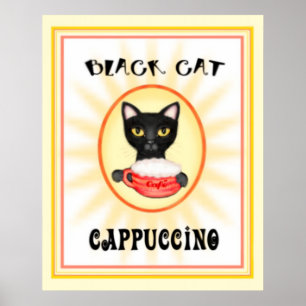 Black Cat Cappuccino Vintages Kunstdesign Poster