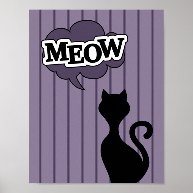 Black Cat Cartoon lila Sprechblase meow Poster (Vorne)