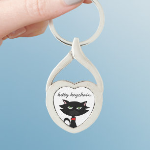 Black Cat Cartoon Niedlich Kitty Heart Keychain Schlüsselanhänger
