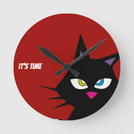 Black Cat Cartoon Runde Wanduhr