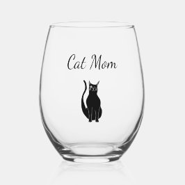 Black Cat Cartoon Winking Kitty Mother Day Weinglas Ohne Stiel