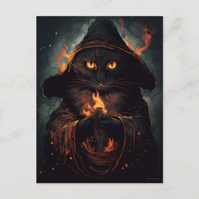 Black Cat Casts a Zauberpostcard Postkarte (Vorderseite)