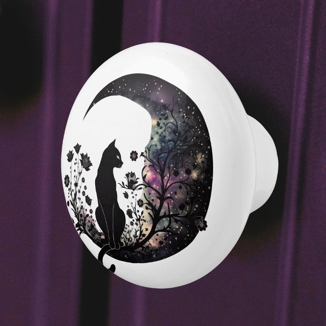 Black Cat Celestial Moon Modern Keramikknauf (Von Creator hochgeladen)