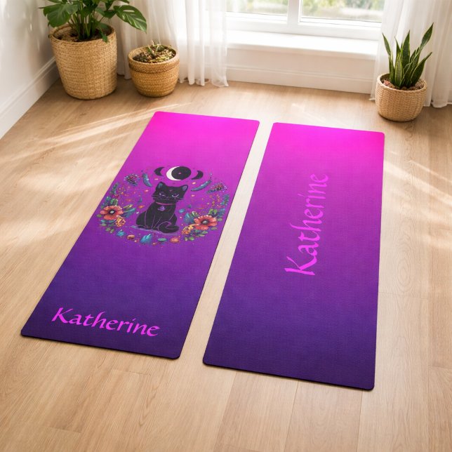 Black Cat Celestial Mystical Purple Pink Yogamatte (Von Creator hochgeladen)