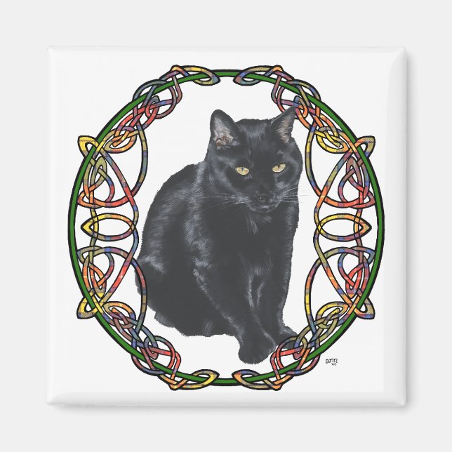 Black Cat Celtic Knüpfarbeit Magnet (Vorne)