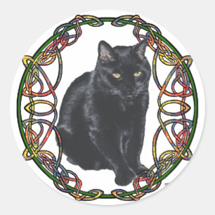 Black Cat Celtic Knüpfarbeit Runder Aufkleber