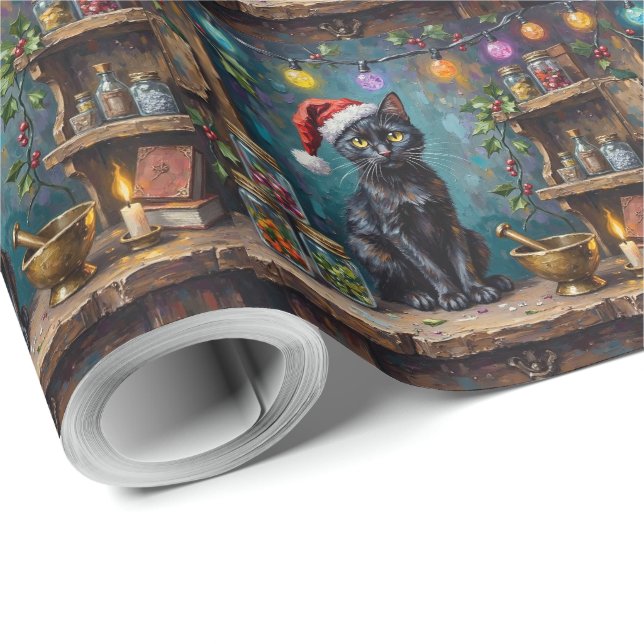 Black Cat Christmas Apothecary Magic Geschenkpapier (Rolleneckpunkt)