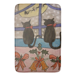 Black Cat Christmas Badematte