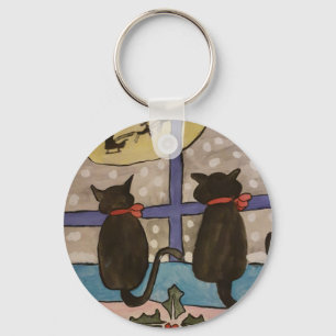 Black Cat Christmas Button Schlüsselanhänger