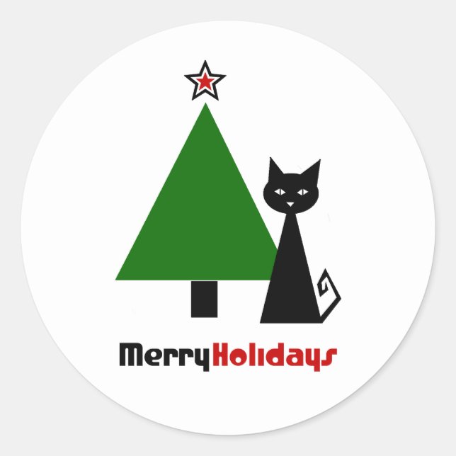 Black Cat Christmas Classic Round Sticker (Vorderseite)