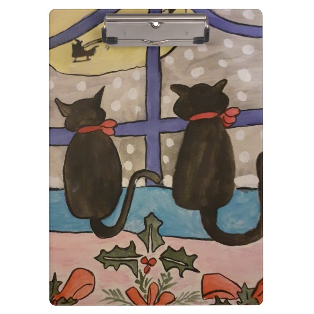 Black Cat Christmas Clipboard Klemmbrett (Vorderseite)