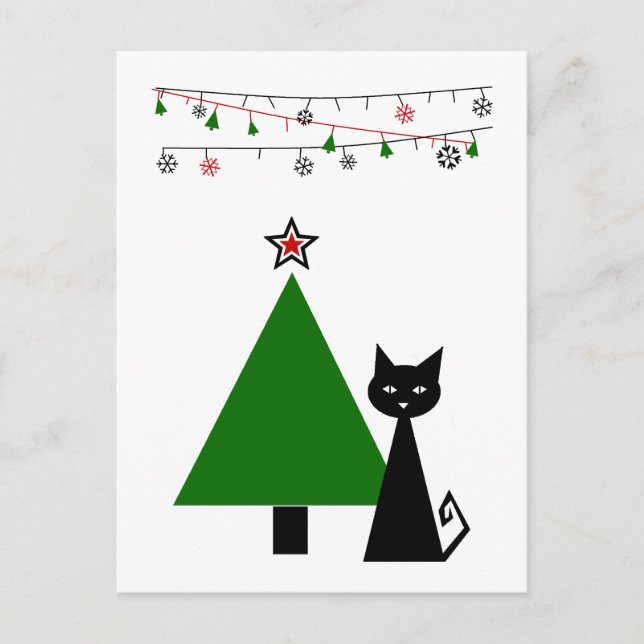 Black Cat Christmas Feiertagspostkarte (Vorderseite)