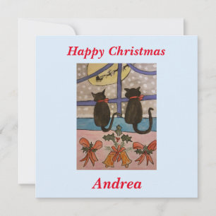 Black Cat Christmas Flat Card Karte