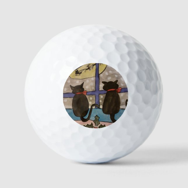 Black Cat Christmas Golfball (Vorderseite)