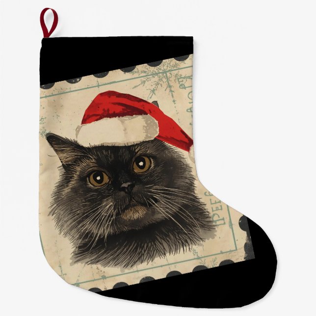 Black cat christmas großer weihnachtsstrumpf (Vorderseite)