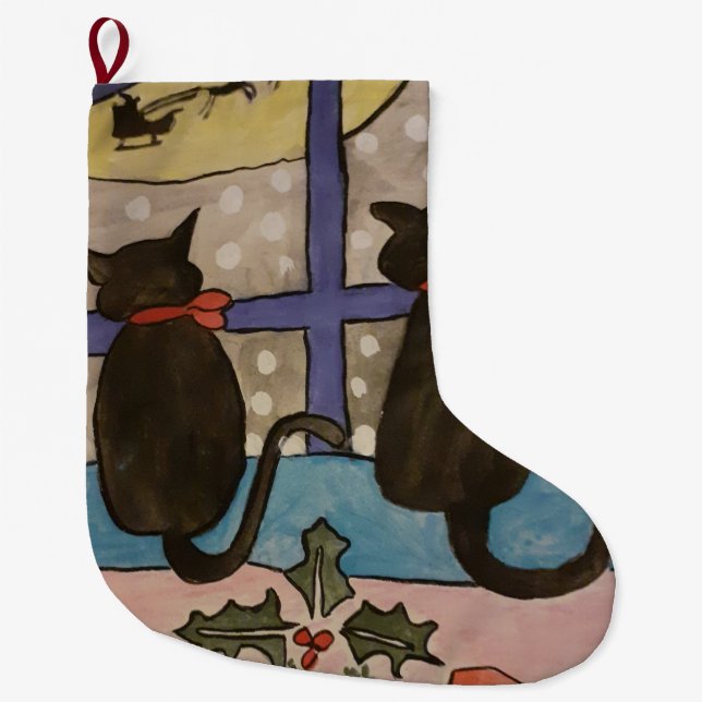 Black Cat Christmas Großer Weihnachtsstrumpf (Vorderseite)