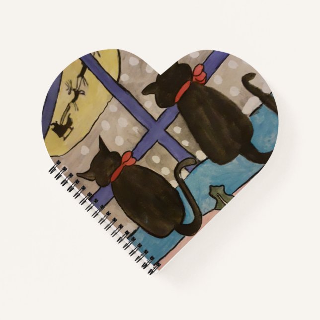 Black Cat Christmas Heart Notebook Notizbuch (Vorderseite)