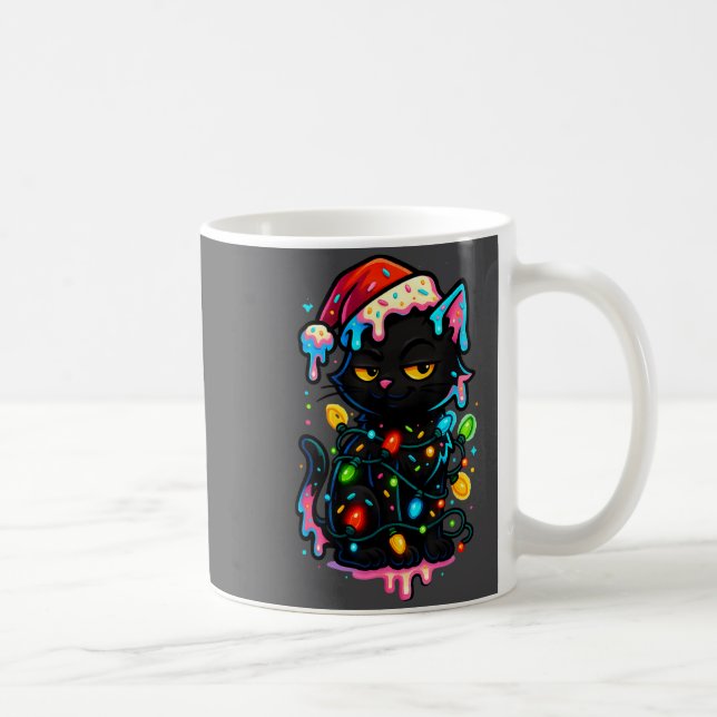 Black Cat Christmas Ice Cream Drip Santa Hat Cute  Kaffeetasse (Rechts)