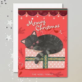 Black Cat Christmas Illustration Flat Holiday Card Feiertagskarte